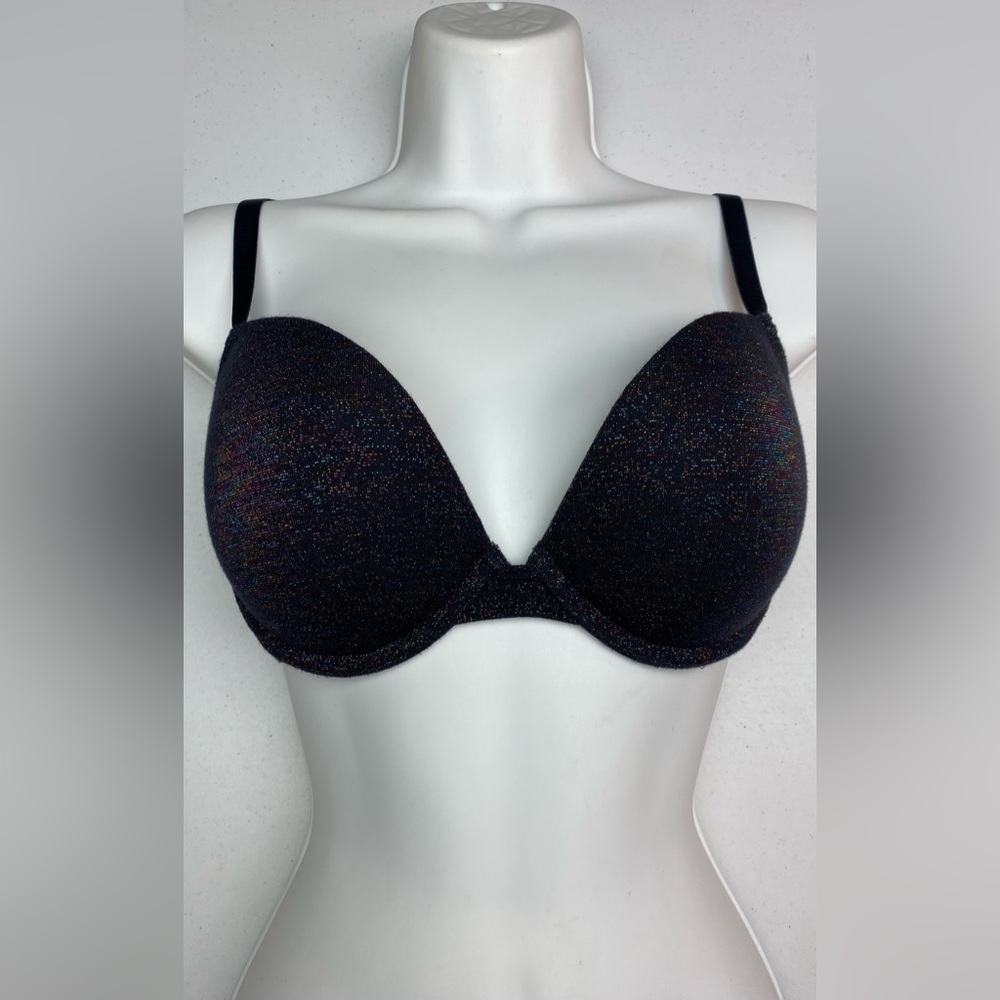 NWOT BLK/METALIC KNITRemix  Push-up Plunge, 36C *P1049